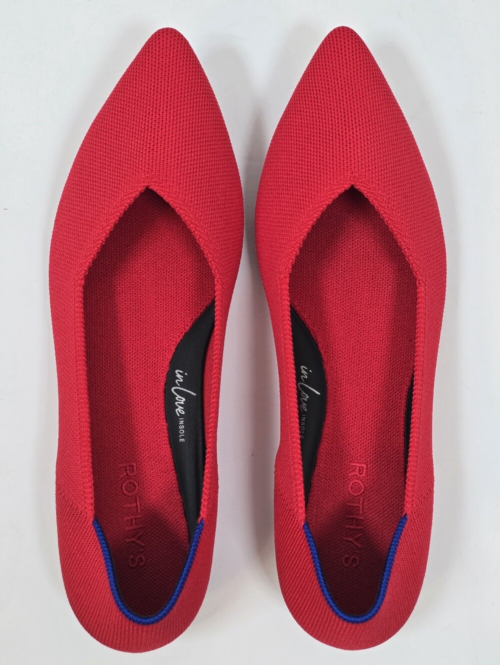 Rothys The Point II Lollipop Red Pointed Toe Knit Flats Sz.10 Slip on Ballerina